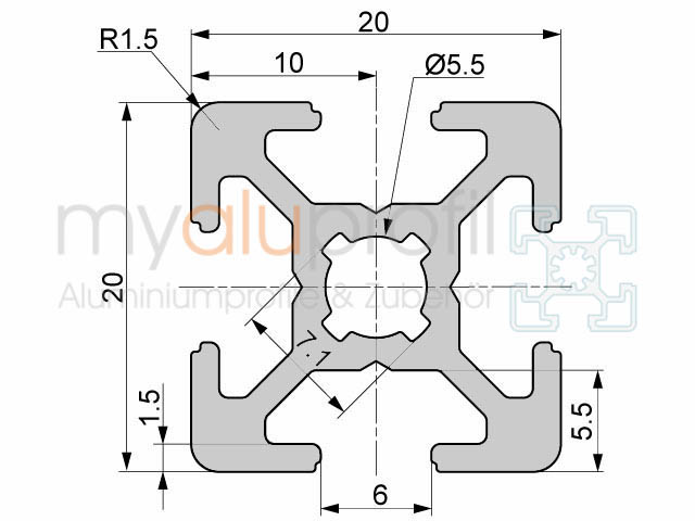 myaluprofil - Aluminium profile 20x20 groove 6 B-type compatible