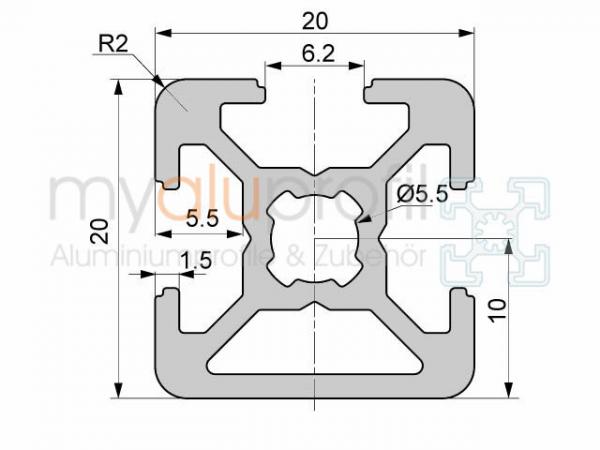 myaluprofil - Aluminium profile 20x20 groove 5 I-type aluminium profiles