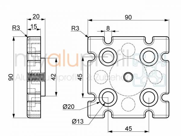 Foot plate 90x90 M10 groove 10 B-type