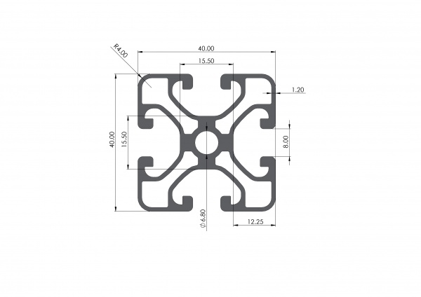 Aluminium profile 40x40 eco slot 8 I-type